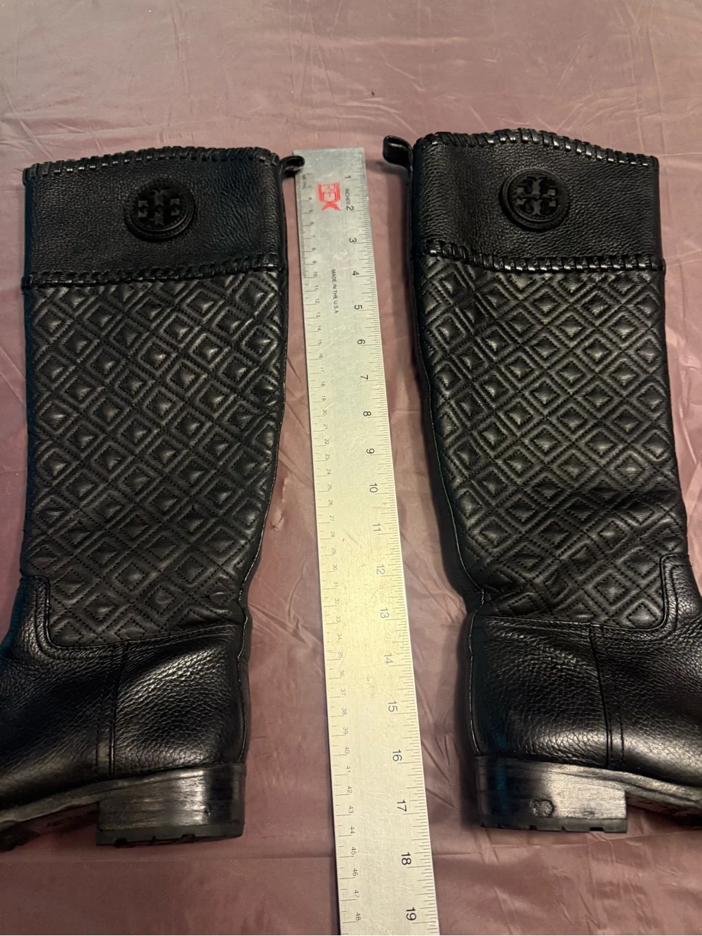 Tory Burch Marion Quilted Tall Riding Boot Black Leather Size 5.6 MSRP $598